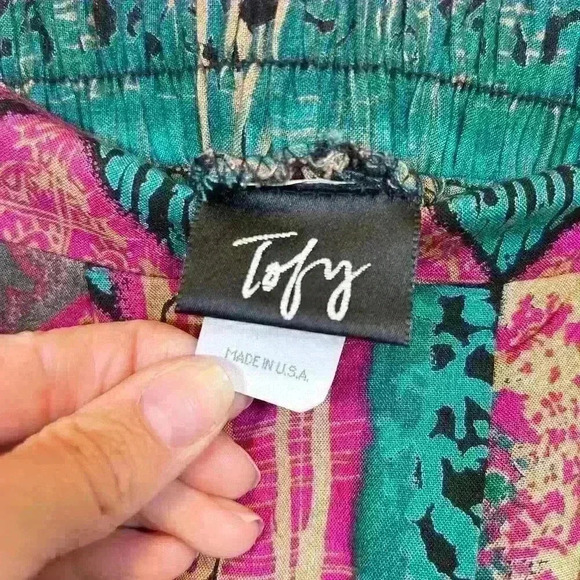 VINTAGE 80s Tofy Lightweight Rayon Silky Maxi Skirt Tribal Print Tropical Medium - Picture 6 of 8